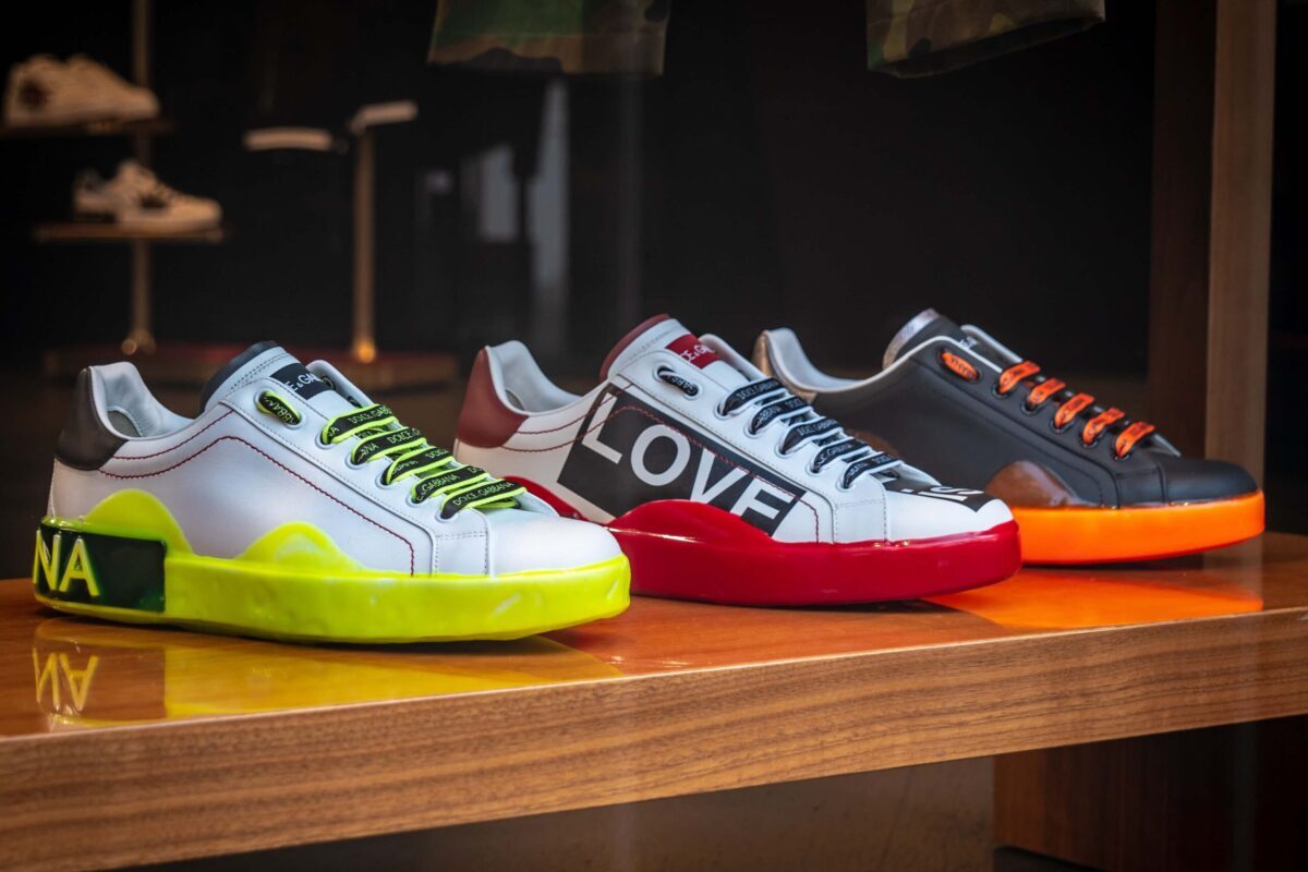 multi colored sneakers