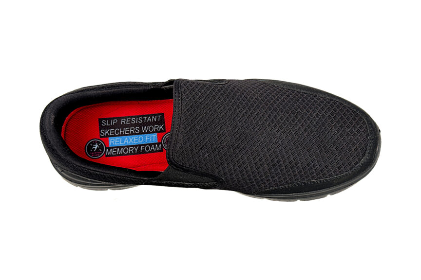 Skechers Slip Resistant Relax Fit Memory Foam Slip on Sneakers black top