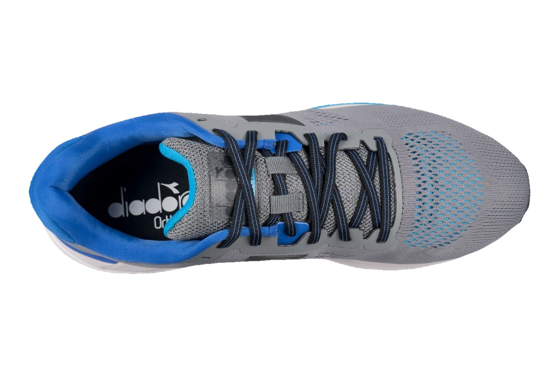 Diadora Mythos Blushield 7 Vortice Men'S Running Shoe – Glacier Grey / Black / Royal Blue 5 Diadora Mythos Blushield 7 Vortice Men's Running Shoe Glacier Grey / Black / Royal Blue – Top Overhead View