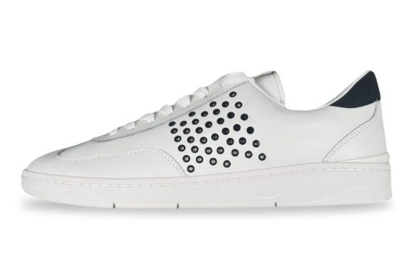 Michael Kors Wilton Grommeted Leather Men's Sneaker Optic White / Navy – Left Side View