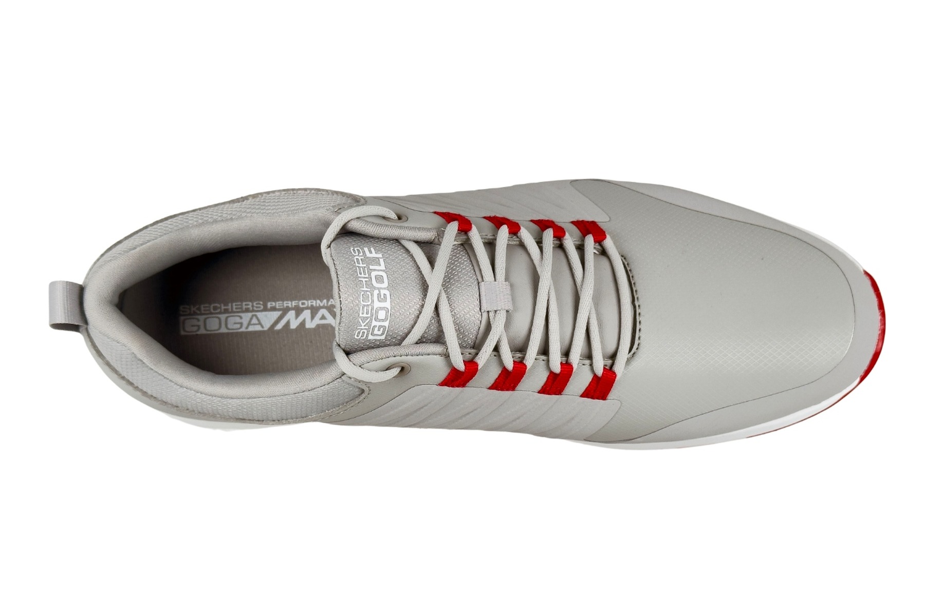 Skechers Men'S Go Golf Elite 4 Victory Spikeless Golf Shoe – Grey / Red 5 Skechers Go Golf Elite 4 Victory Men's Grey / Red – Top Overhead View