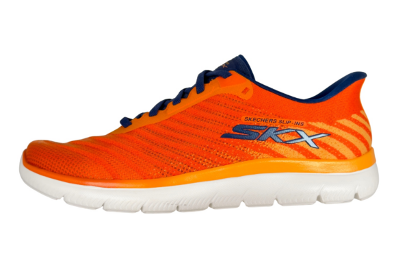 Skechers SKX Slip-Ins Men's Sneaker Orange/Navy – Left Side View