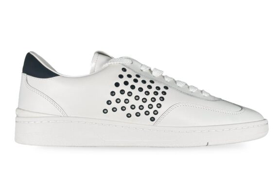 Michael Kors Wilton Grommeted Leather Men's Sneaker Optic White / Navy – Right Side View