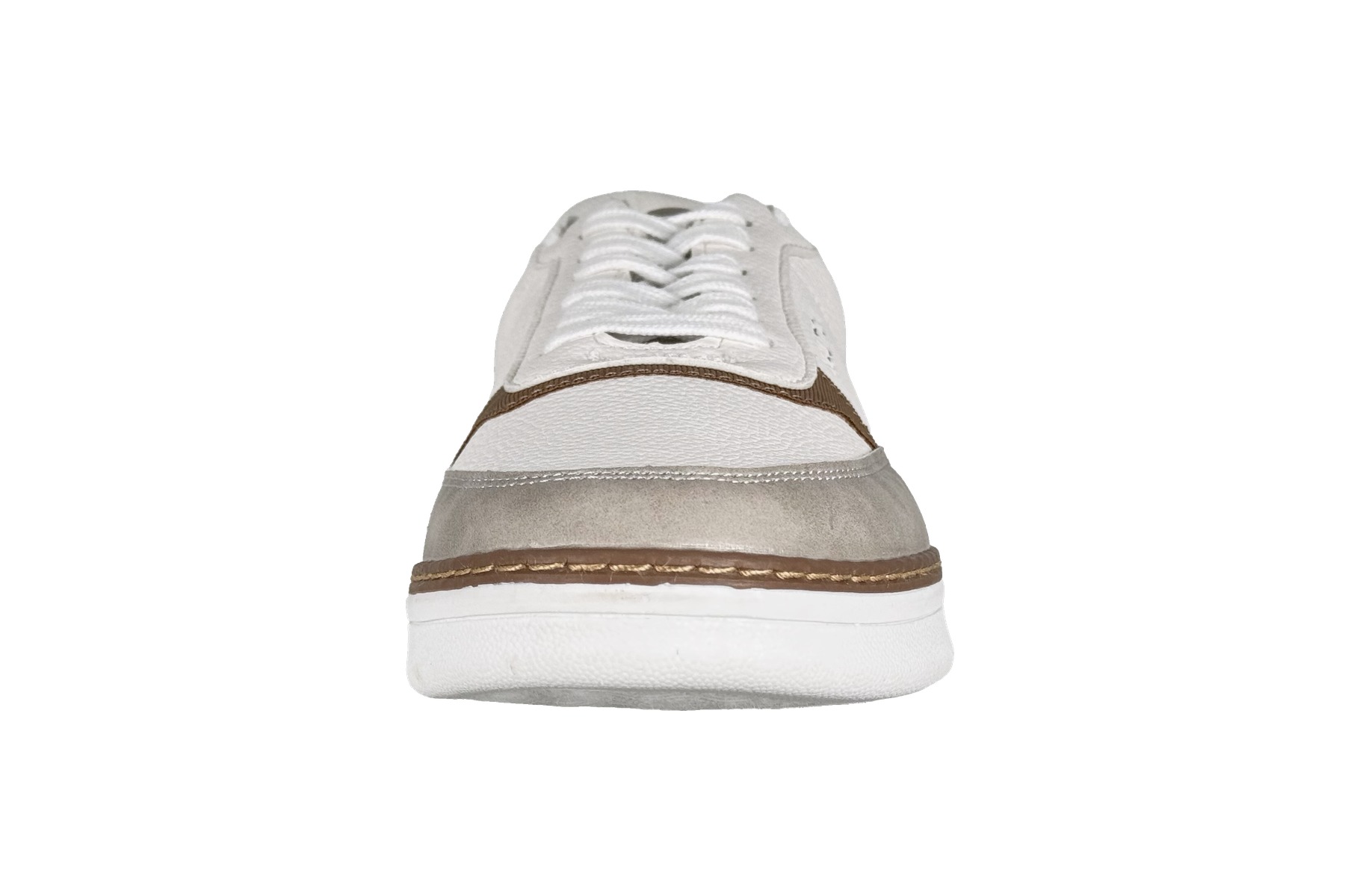 Nautica Hoyt Mens Classic Lace Up Casual Sneakers — White Grey Brown 3 Nautica Hoyt Mens Classic Lace Up Casual Sneakers white grey brown front view