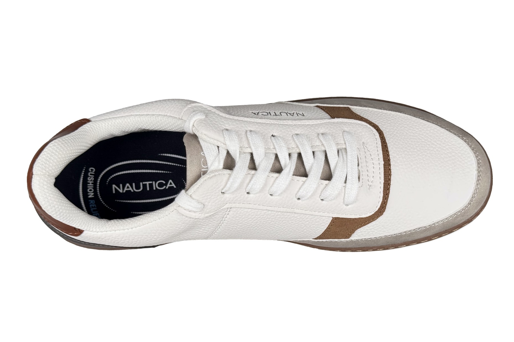 Nautica Hoyt Mens Classic Lace Up Casual Sneakers — White Grey Brown 5 Nautica Hoyt Mens Classic Lace Up Casual Sneakers white grey brown top view