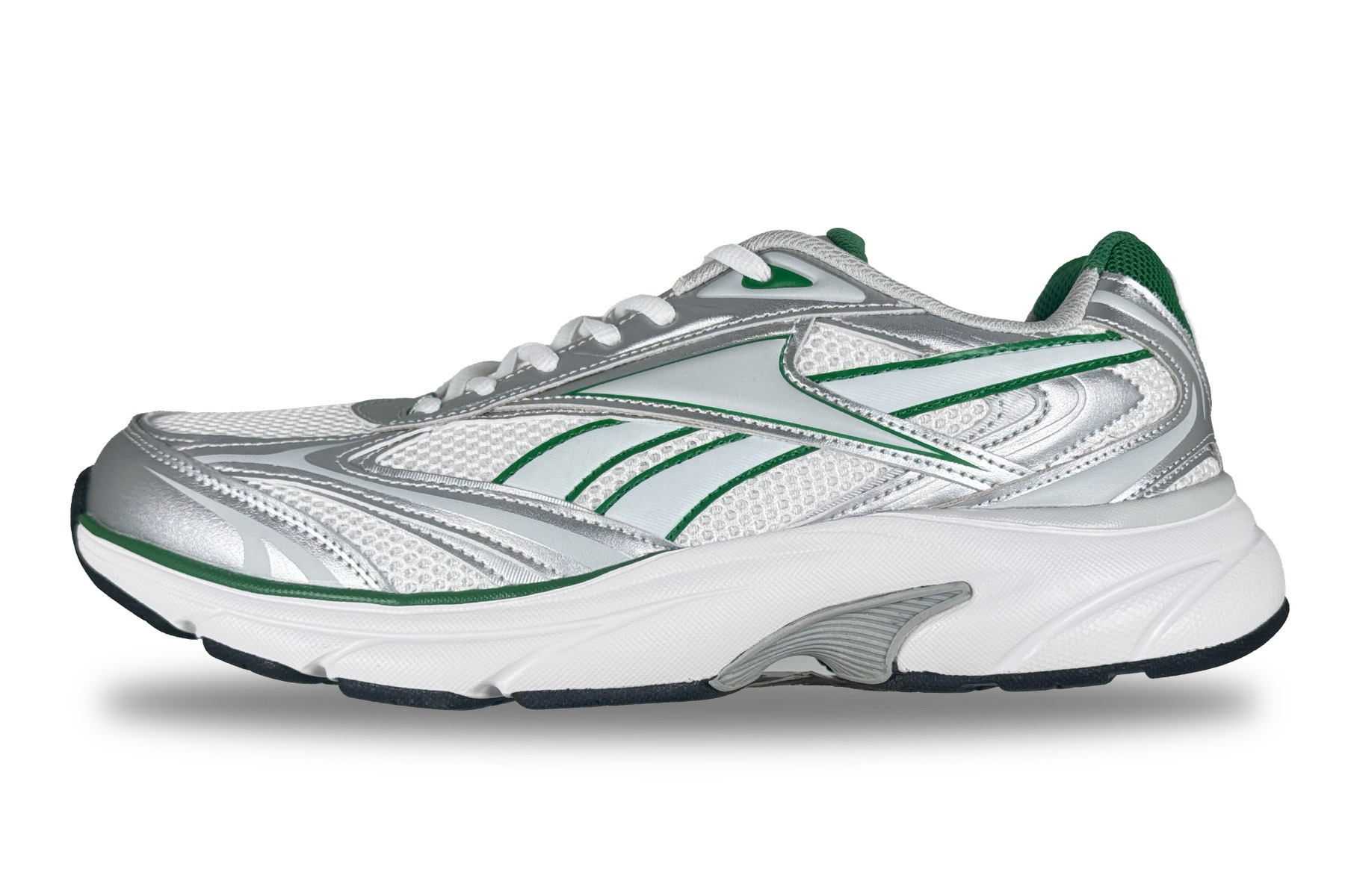 Reebok Mens Belwave Sneakers — White Silver Green 1 Reebok Mens Belwave Sneakers White Silver Green — left view