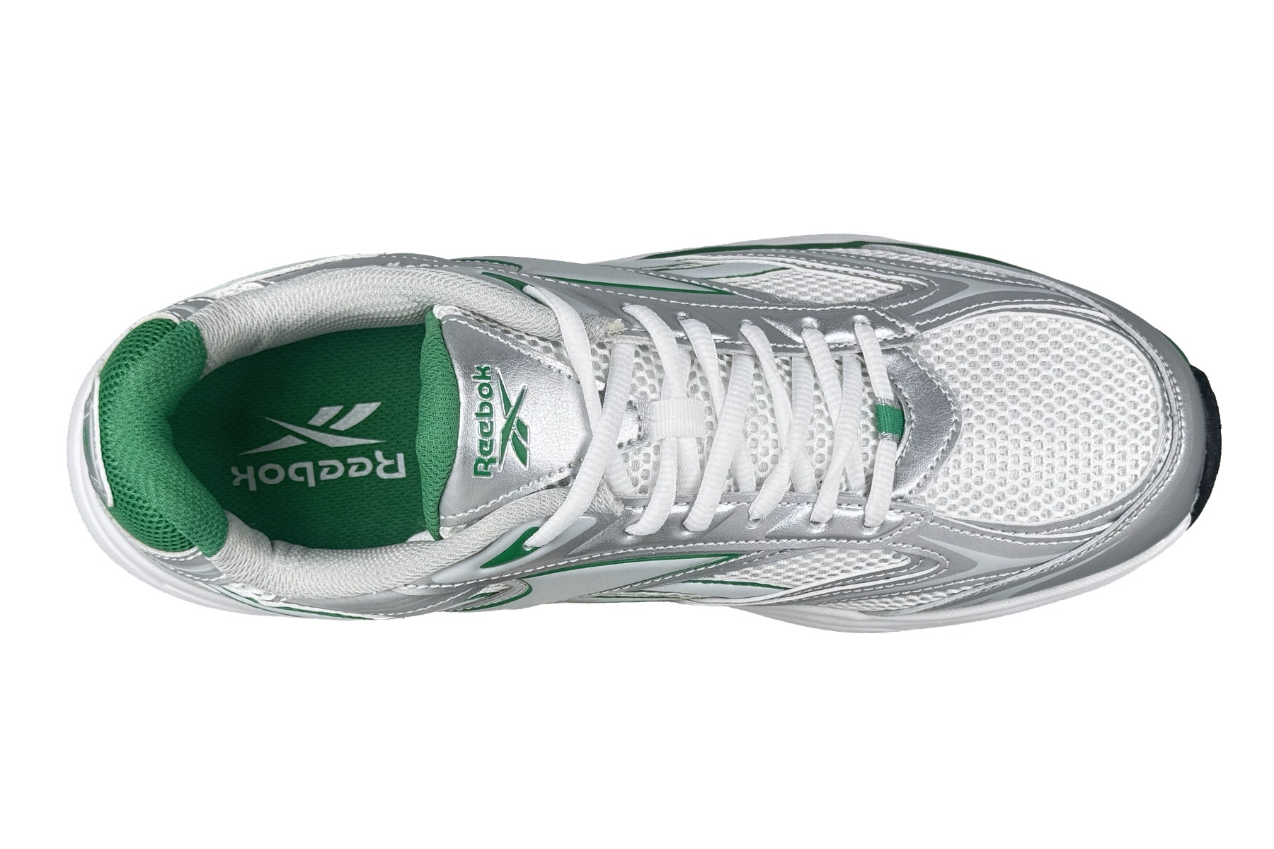 Reebok Mens Belwave Sneakers — White Silver Green 5 Reebok Mens Belwave Sneakers White Silver Green — top view