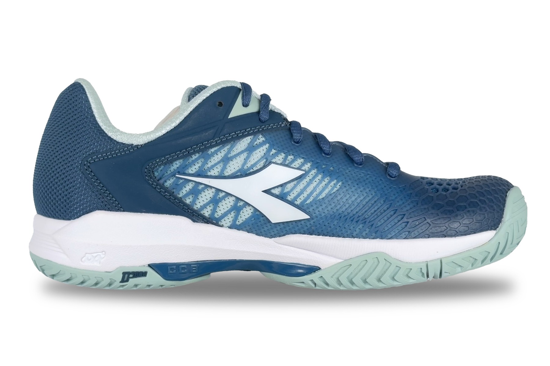 Diadora Womens Speed Competition 7 Plus Ag Tennis Sneakers Blue Green 2 Diadora Speed Competition 7+ AG Women's Sneaker Blue / Green – Right Side View