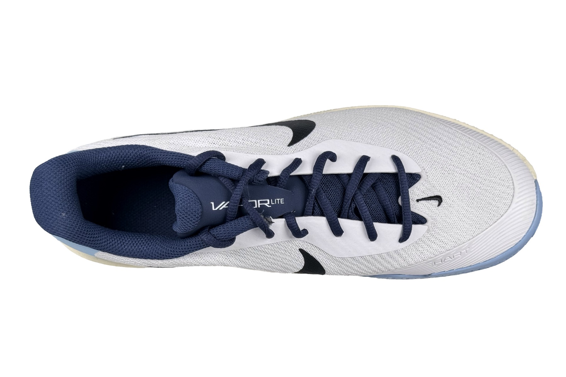 Nike Mens Vapor Lite 3 Tennis Sneakers White Blue 5 Nike Vapor Lite 3 Men's Sneaker White / Blue – Top Overhead View