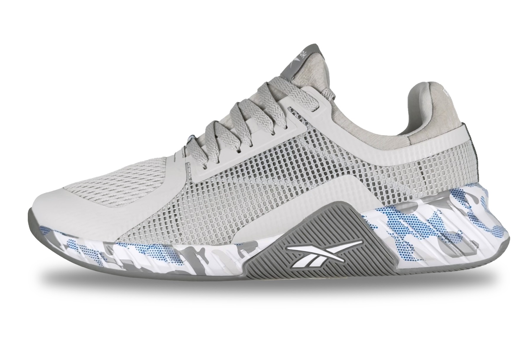 Reebok Flash Film Galaxy 5 Men'S Training Sneaker – Light Grey / Blue 1 Reebok Flash Film Galaxy 5 Men's Sneaker Light Grey / Blue / White – Left Side View