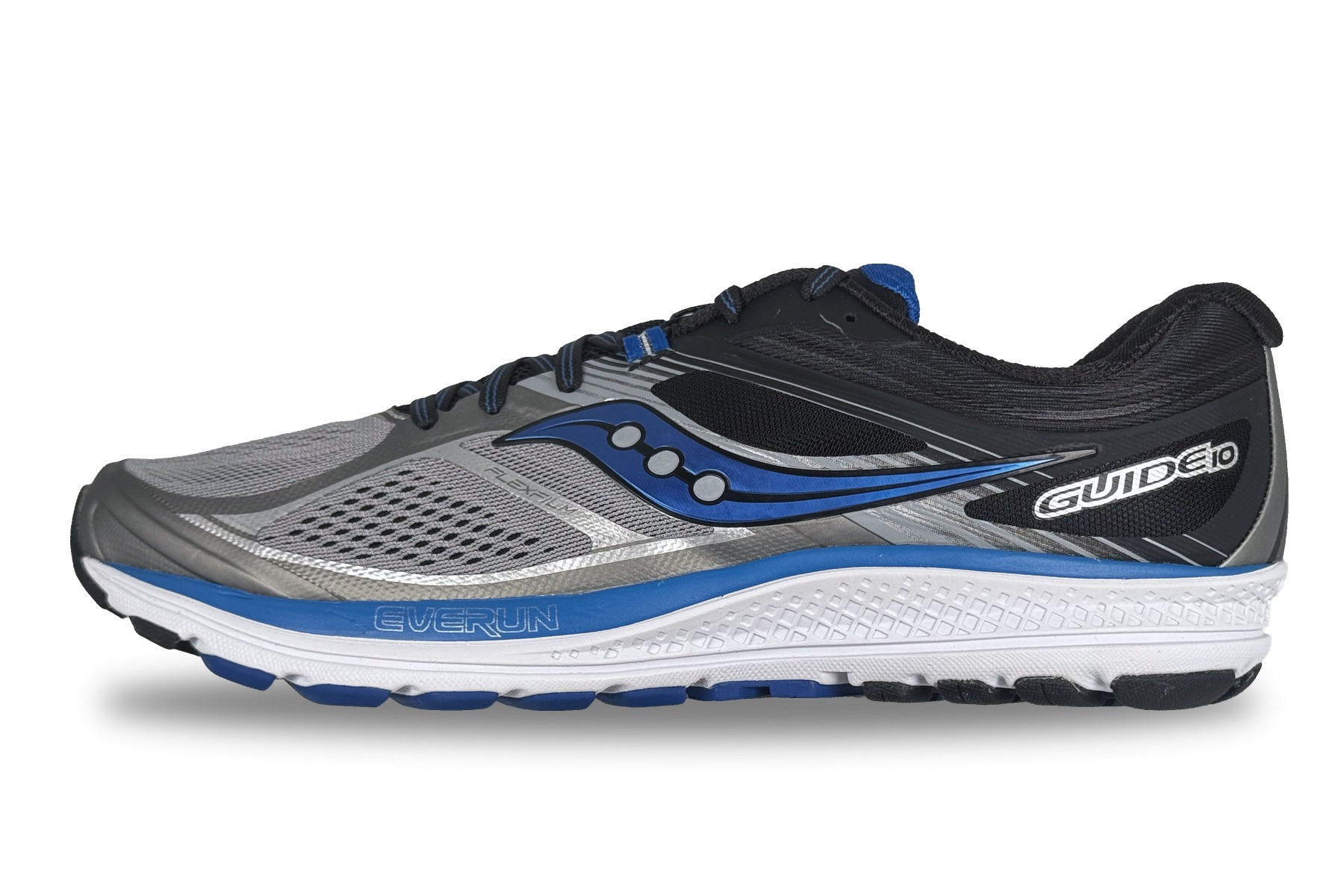 Saucony Guide 10 Men'S Running Sneaker – Grey / Blue / Black 1 Saucony Guide 10 Men's Sneaker Grey / Blue / Black – Left Side View