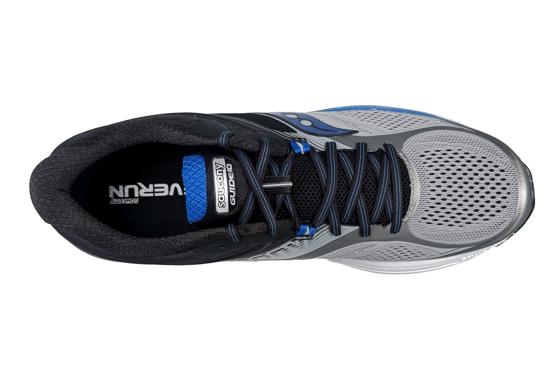 Saucony Guide 10 Men'S Running Sneaker – Grey / Blue / Black 5 Saucony Guide 10 Men's Sneaker Grey / Blue / Black – Top Overhead View