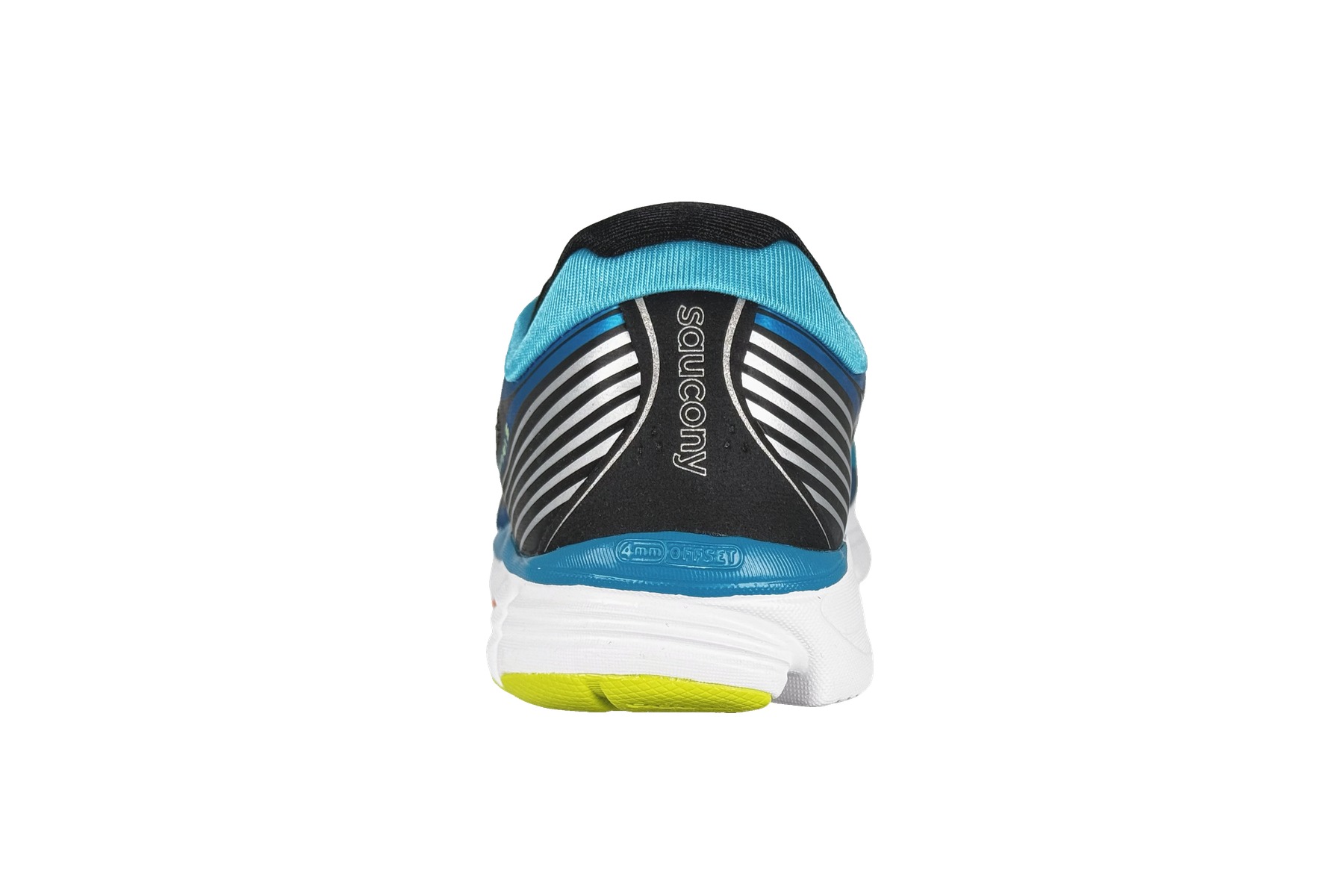 Saucony Kinvara 5 Men'S Running Sneaker – Blue / Black / Citron 4 Saucony Kinvara 5 Men's Sneaker Blue / Black / Citron – Rear Heel View