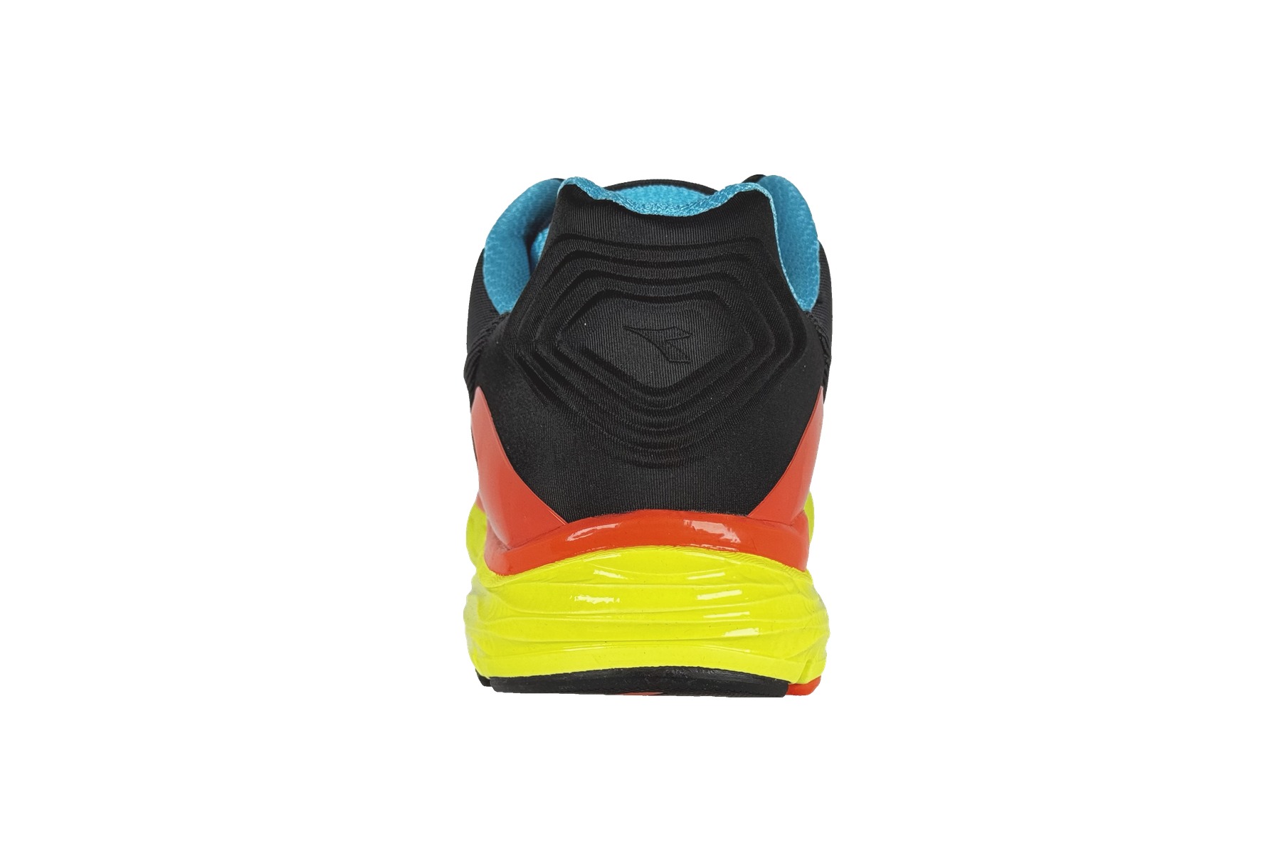 Diadora Mythos Blushield Volo 2 Men'S Running Sneaker – Charcoal / Teal / Yellow / Orange 4 Diadora Mythos Blushield Volo 2 Men's Running Sneaker Charcoal / Teal / Yellow / Orange – Rear Heel View