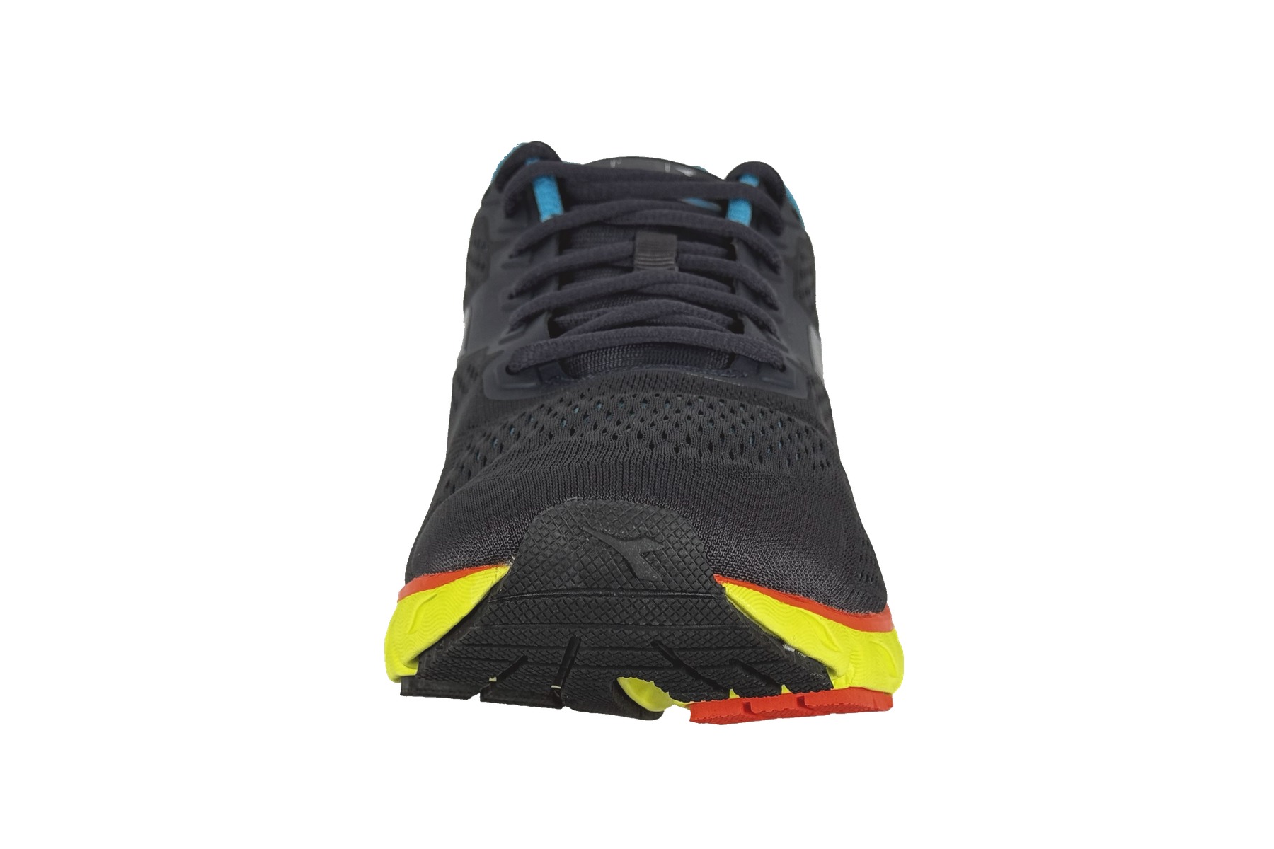 Diadora Mythos Blushield Volo 2 Men'S Running Sneaker – Charcoal / Teal / Yellow / Orange 3 Diadora Mythos Blushield Volo 2 Men's Running Sneaker Charcoal / Teal / Yellow / Orange – Front Toe View