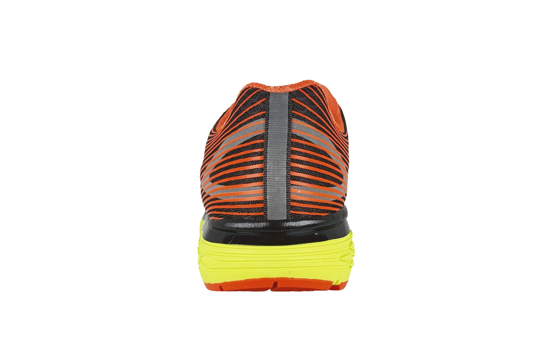 Diadora Mythos Blushield Fly Men'S Running Shoe – Orange / Black / Yellow 4 Diadora Mythos Blushield Fly Men's Sneaker Orange / Black / Yellow – Rear Heel View