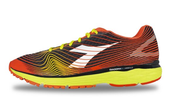 Clearance Warehouse For Brand Name Sneakers 7 Diadora Mythos Blushield Fly Men's Sneaker Orange / Black / Yellow – Left Side View