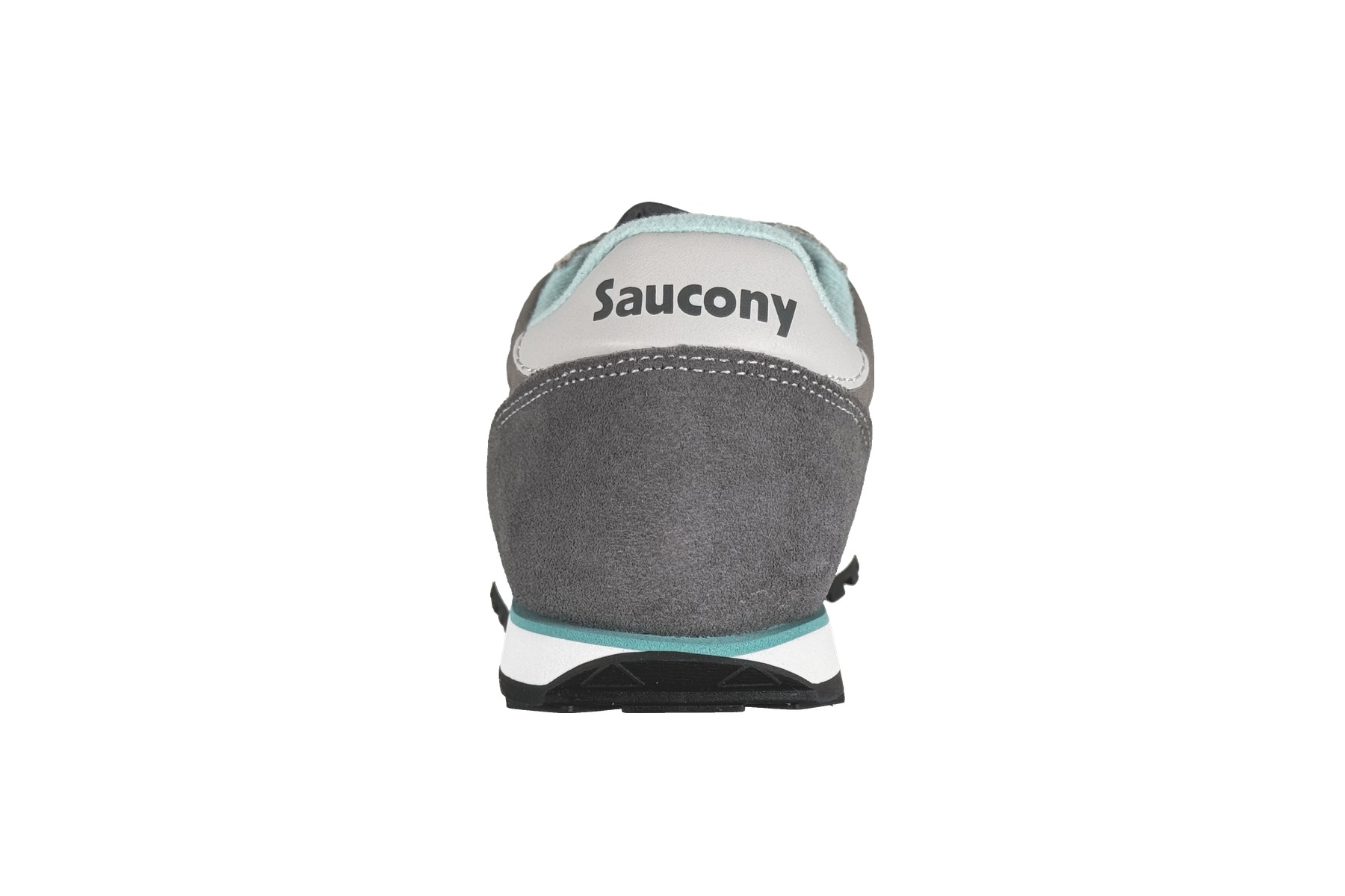 Saucony Jazz Low Pro Women'S Sneaker – Grey / White / Teal 4 Saucony Jazz Low Pro Women's Sneaker Grey / White / Teal – Rear Heel View