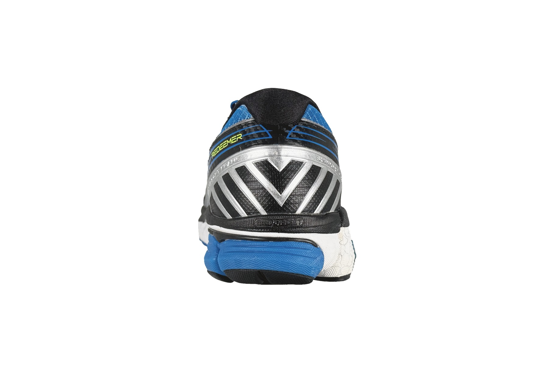 Saucony Redeemer Iso Men'S Running Shoe – Black / Blue / Silver 4 Saucony Redeemer ISO Men's Sneaker Black / Blue / Silver – Rear Heel View