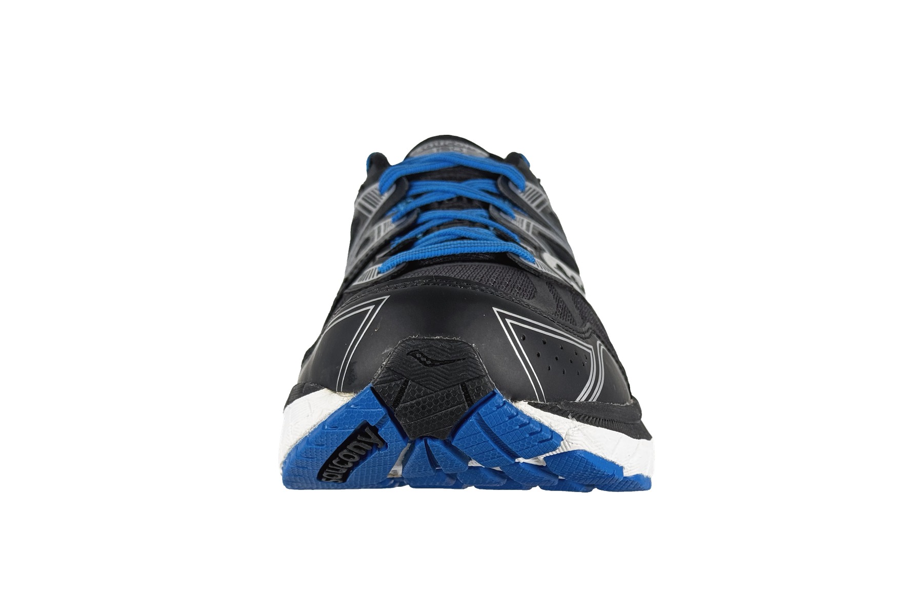 Saucony Redeemer Iso Men'S Running Shoe – Black / Blue / Silver 3 Saucony Redeemer ISO Men's Sneaker Black / Blue / Silver – Front Toe View