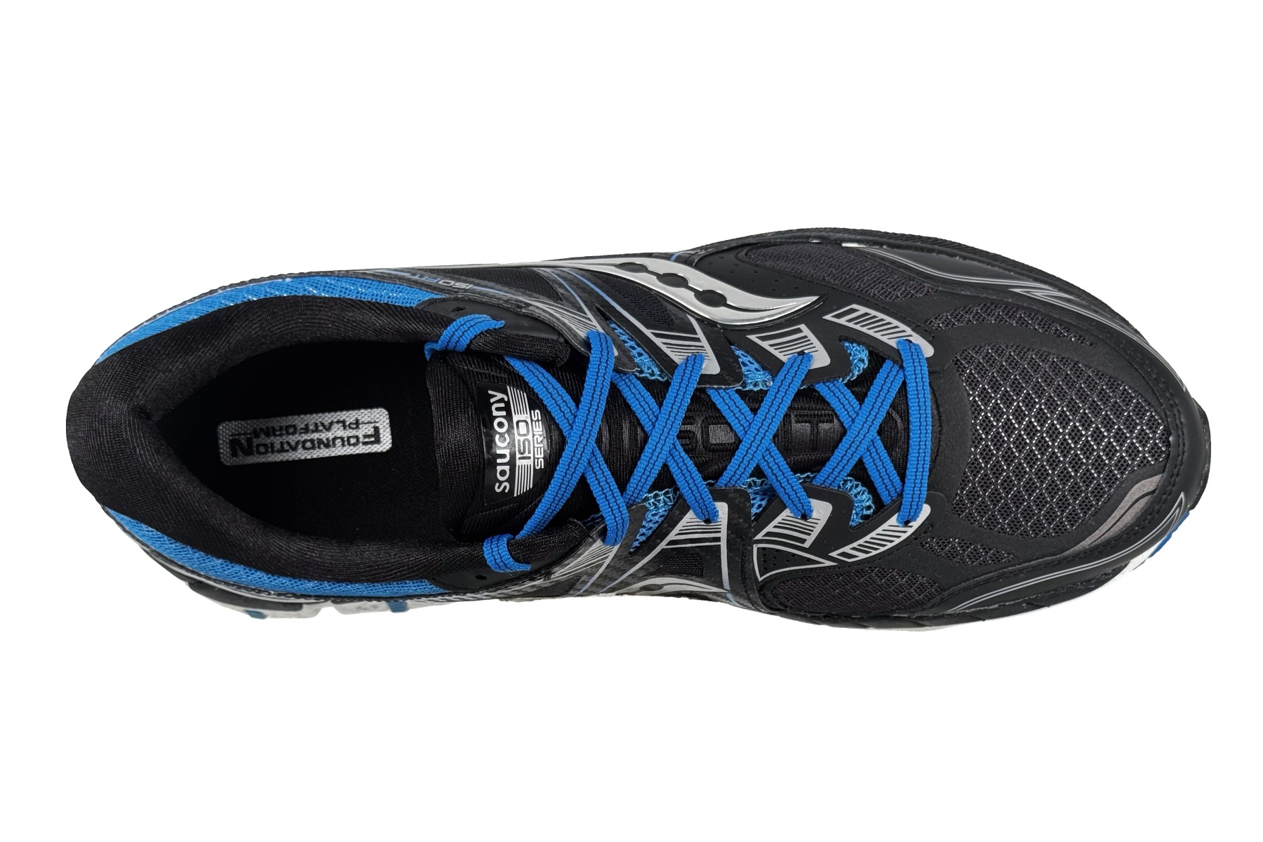 Saucony Redeemer Iso Men'S Running Shoe – Black / Blue / Silver 5 Saucony Redeemer ISO Men's Sneaker Black / Blue / Silver – Top Overhead View