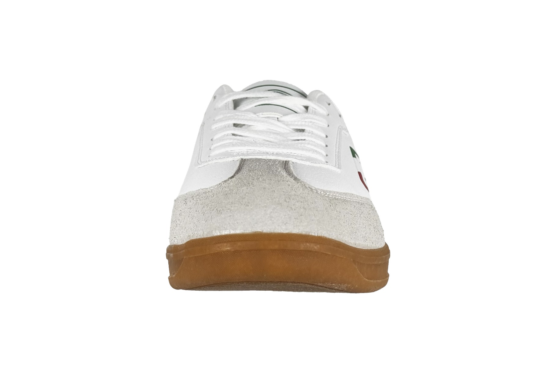 Umbro Tx Men'S Soccer Sneakers - White / Red / Green / Gum 3 Umbro TX Men's Sneaker White / Red / Green / Gum - Front Toe View